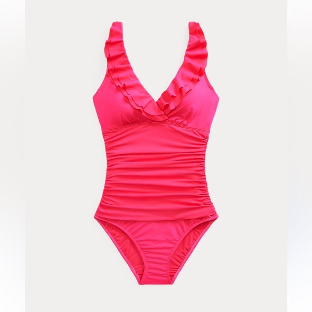 lauren ralph lauren pink ruffle ruched one piece swimsuit size 6